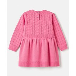 Babyhug Sweater-knit Full Sleeves Woollen Dress With Cable Sweater-knit Design - Fuchsia