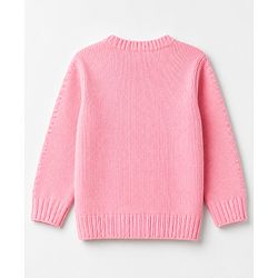 Babyhug Knit Full Sleeves Front Open Sweater with Floral Strawberry Design - Baby pink
