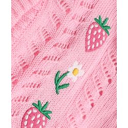 Babyhug Knit Full Sleeves Front Open Sweater with Floral Strawberry Design - Baby pink