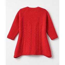 Babyhug Knit Full Sleeves Woolen Dress with Floral Design - Coral