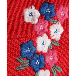 Babyhug Knit Full Sleeves Woolen Dress with Floral Design - Coral