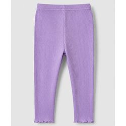 Babyhug 100% Cotton Single Jersey Knit Full Sleeves Top & Leggings Set With Floral Embroidery & Polka Dots Print - Lavender