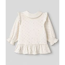 Babyhug 100% Cotton Single Jersey Knit Full Sleeves Top & Leggings Set With Floral Embroidery & Polka Dots Print - Lavender