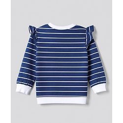 Babyhug 100% Cotton Single Jersey Knit Full Sleeves Striped Top With Bow Applique & Pant Set - Navy Blue