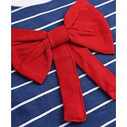 Babyhug 100% Cotton Single Jersey Knit Full Sleeves Striped Top With Bow Applique & Pant Set - Navy Blue