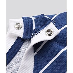 Babyhug 100% Cotton Single Jersey Knit Full Sleeves Striped Top With Bow Applique & Pant Set - Navy Blue
