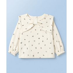 Babyhug 100% Cotton Single Jersey Knit Full Sleeves Floral Printed Top & Leggings - Cream
