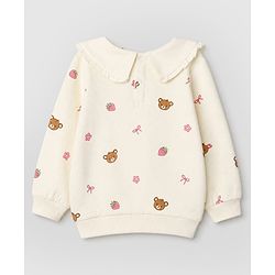 Babyhug 100% Cotton Single Jersey Knit Full Sleeves Top & Leggings Set With Bear & Bow Print - Cream & Pink