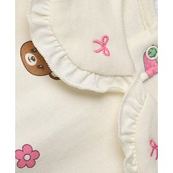 Babyhug 100% Cotton Single Jersey Knit Full Sleeves Top & Leggings Set With Bear & Bow Print - Cream & Pink