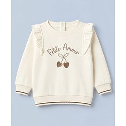 Babyhug 100% Cotton Single Jersey Knit Full Sleeves Cherry Embroidered Top & Pants Set - White & Maroon