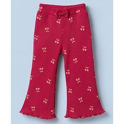 Babyhug 100% Cotton Single Jersey Knit Full Sleeves Cherry Embroidered Top & Pants Set - White & Maroon