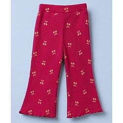 Babyhug 100% Cotton Single Jersey Knit Full Sleeves Cherry Embroidered Top & Pants Set - White & Maroon