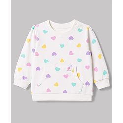 Babyhug 100% Cotton Single Jersey Knit Full Sleeves Heart Printed Top and Leggings - White & Lilac
