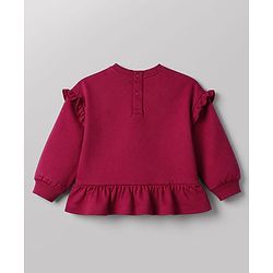 Babyhug 100% Cotton Knit Full Sleeves Heart Embroidered Top & Leggings Set With Heart Print - Maroon