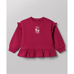 Babyhug 100% Cotton Knit Full Sleeves Heart Embroidered Top & Leggings Set With Heart Print - Maroon