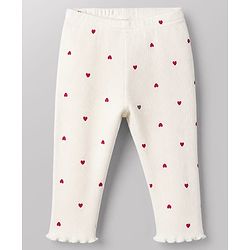 Babyhug 100% Cotton Knit Full Sleeves Heart Embroidered Top & Leggings Set With Heart Print - Maroon