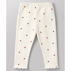 Babyhug 100% Cotton Knit Full Sleeves Heart Embroidered Top & Leggings Set With Heart Print - Maroon