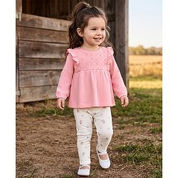 Babyhug Single Jersey Knit Full Sleeves Top & Floral Printed Leggings Set - Pink