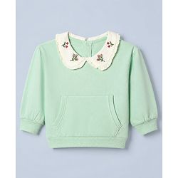 Babyhug 100% Cotton Single Jersey Knit Full Sleeves Top and Leggings Set With Floral Embroidery - Light Green