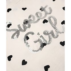 Babyhug 100% Cotton Single Jersey Half Sleeves Top and Leggings with Full Length, Sweet Girl Sequins and Hearts Print - White