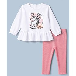 Babyhug 100% Cotton Single Jersey Knit Full Sleeves Top & Leggings Set With Unicorn Print - White
