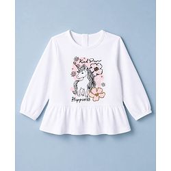 Babyhug 100% Cotton Single Jersey Knit Full Sleeves Top & Leggings Set With Unicorn Print - White