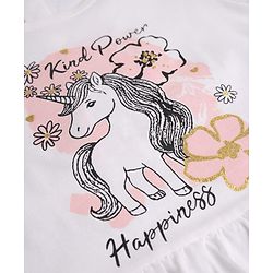Babyhug 100% Cotton Single Jersey Knit Full Sleeves Top & Leggings Set With Unicorn Print - White