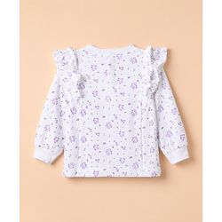 Babyhug 100% Cotton Single Jersey Knit Full Sleeves Top and Leggings with Frill Details and Floral Print - White & Lavender
