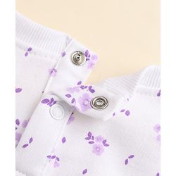 Babyhug 100% Cotton Single Jersey Knit Full Sleeves Top and Leggings with Frill Details and Floral Print - White & Lavender