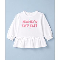 Babyhug 100% Cotton Single Jersey Knit Full Sleeves Top and Leggings with Full Length and Mom' Fav Girl Print & Bow Applique in White & Pink
