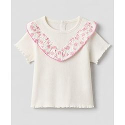 Babyhug 100% Cotton Knit Top and Skirt with Half Sleeves and Floral Print in White