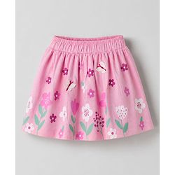 Babyhug 100% Cotton Knit Top and Skirt with Half Sleeves and Floral Print in White