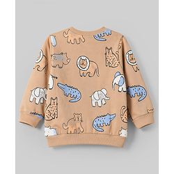 Babyhug 100% Cotton Terry Knit Striped Sweatshirts with Full Sleeves & Animal Print Pack of 2 - Light Blue & Brown