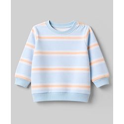 Babyhug 100% Cotton Terry Knit Striped Sweatshirts with Full Sleeves & Animal Print Pack of 2 - Light Blue & Brown