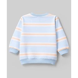 Babyhug 100% Cotton Terry Knit Striped Sweatshirts with Full Sleeves & Animal Print Pack of 2 - Light Blue & Brown