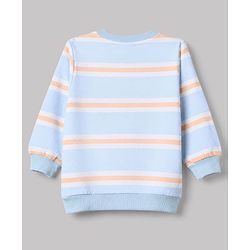 Babyhug 100% Cotton Terry Knit Striped Sweatshirts with Full Sleeves & Animal Print Pack of 2 - Light Blue & Brown