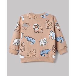Babyhug 100% Cotton Terry Knit Striped Sweatshirts with Full Sleeves & Animal Print Pack of 2 - Light Blue & Brown