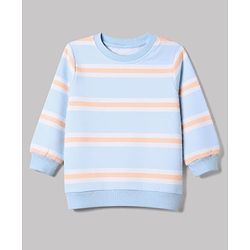 Babyhug 100% Cotton Terry Knit Striped Sweatshirts with Full Sleeves & Animal Print Pack of 2 - Light Blue & Brown