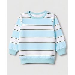 Babyhug 100% Cotton Terry Knit Striped Sweatshirt with Full Sleeves & Cars Print Pack of 2 - Light Blue & Light Green