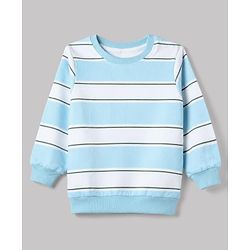 Babyhug 100% Cotton Terry Knit Striped Sweatshirt with Full Sleeves & Cars Print Pack of 2 - Light Blue & Light Green