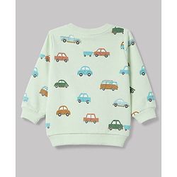 Babyhug 100% Cotton Terry Knit Striped Sweatshirt with Full Sleeves & Cars Print Pack of 2 - Light Blue & Light Green