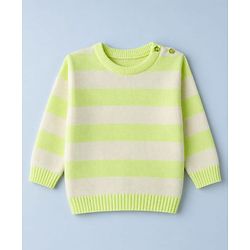 Babyhug Knit Full Sleeves Striped Sweater Set - Lime Green