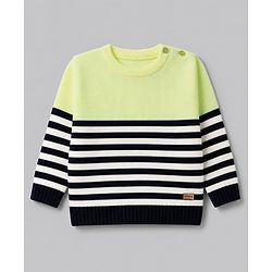 Babyhug Knit Full Sleeves Sweater Set With Stripes - Limegreen