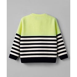 Babyhug Knit Full Sleeves Sweater Set With Stripes - Limegreen