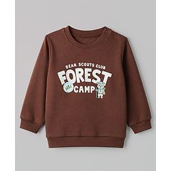 Babyhug 100% Cotton Terry Knit Sweatshirts with Full Sleeves and Bear Print in Pack of 2 in Brown & Orange