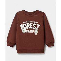 Babyhug 100% Cotton Terry Knit Sweatshirts with Full Sleeves and Bear Print in Pack of 2 in Brown & Orange