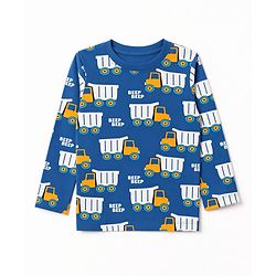 Babyhug 100% Cotton Knit Full Sleeves Co-Ords T-Shirt & Pyjama Night Suit with Truck Print - Navy Blue
