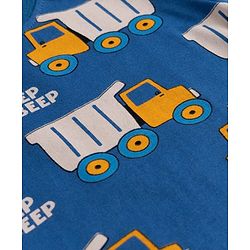 Babyhug 100% Cotton Knit Full Sleeves Co-Ords T-Shirt & Pyjama Night Suit with Truck Print - Navy Blue