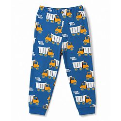 Babyhug 100% Cotton Knit Full Sleeves Co-Ords T-Shirt & Pyjama Night Suit with Truck Print - Navy Blue