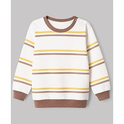 Babyhug 100% Cotton Heavy Gauge Terry Knit Striped Sweatshirts With Full Sleeves and Tiger Print Pack of 2 - Dark Green & Beige